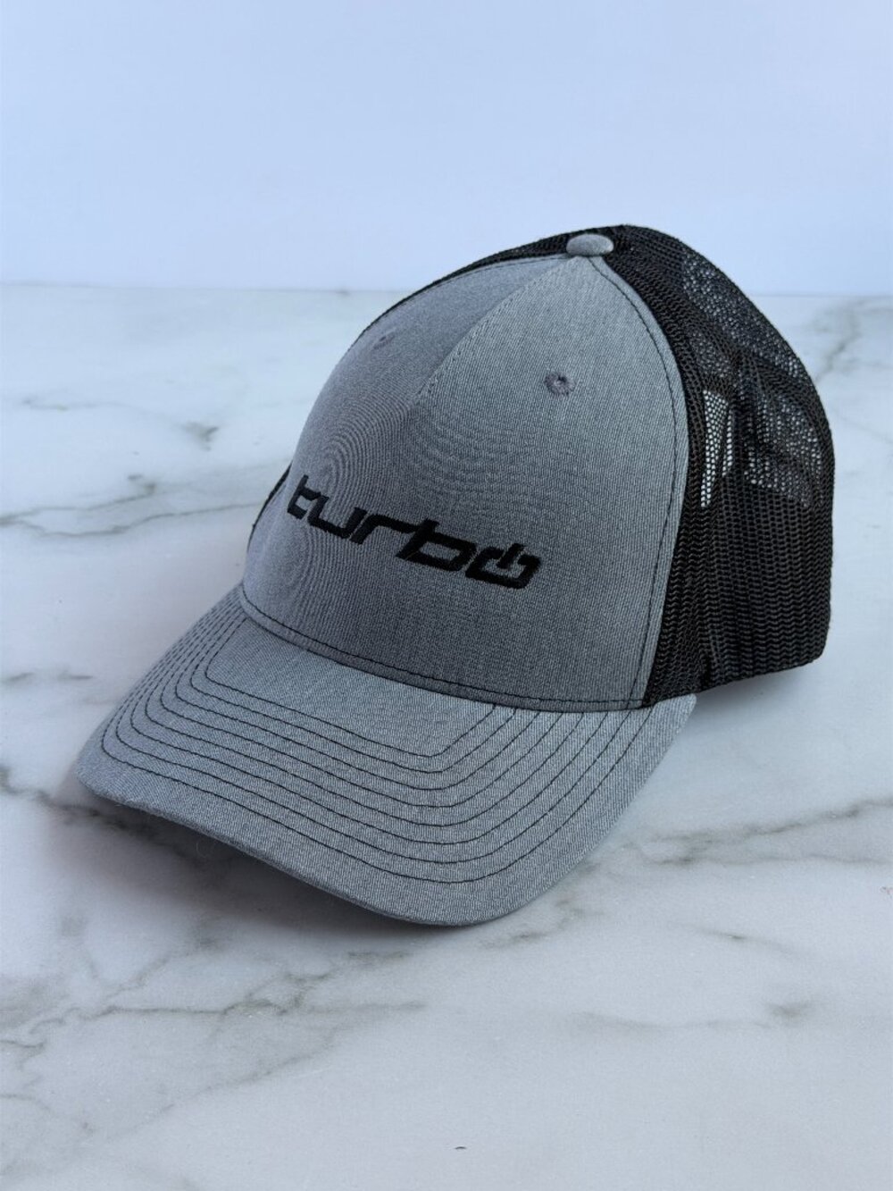 Turbo Richardson 112FP Trucker Hat Gray Black Snapback Cap